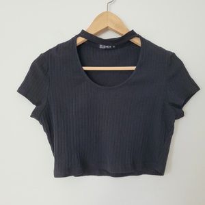 SHEIN Black Ribbed Crop‎ Top with Choker // Large